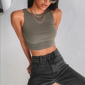 Princess Polly Darlington Crop Top Khaki
